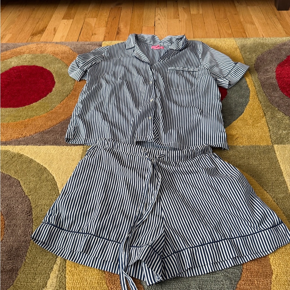 Isaac Mizrahi Sleepwear Pajama Set Stripes Short Sleeve Top Shorts SEE PICS M